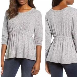 Caslon Cozy Tie Waist Peplum Blouse